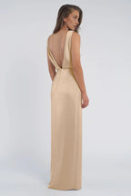 Straight Tube Boat Neck Sleeveless Simple Backless Hot Sale Long Evening Dresses Discount Floor Length Prom Dresses with slit