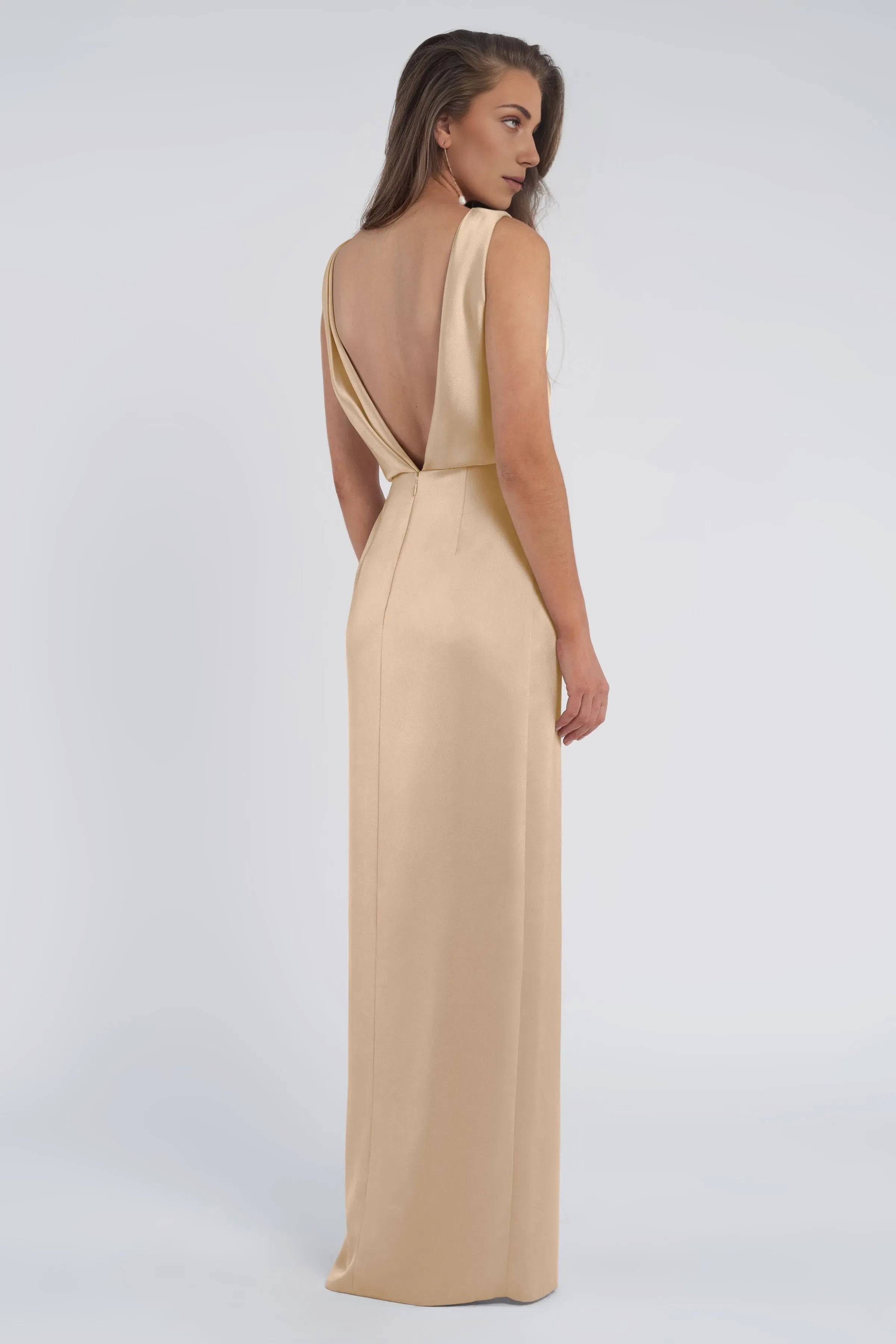 Straight Tube Boat Neck Sleeveless Simple Backless Hot Sale Long Evening Dresses Discount Floor Length Prom Dresses with slit