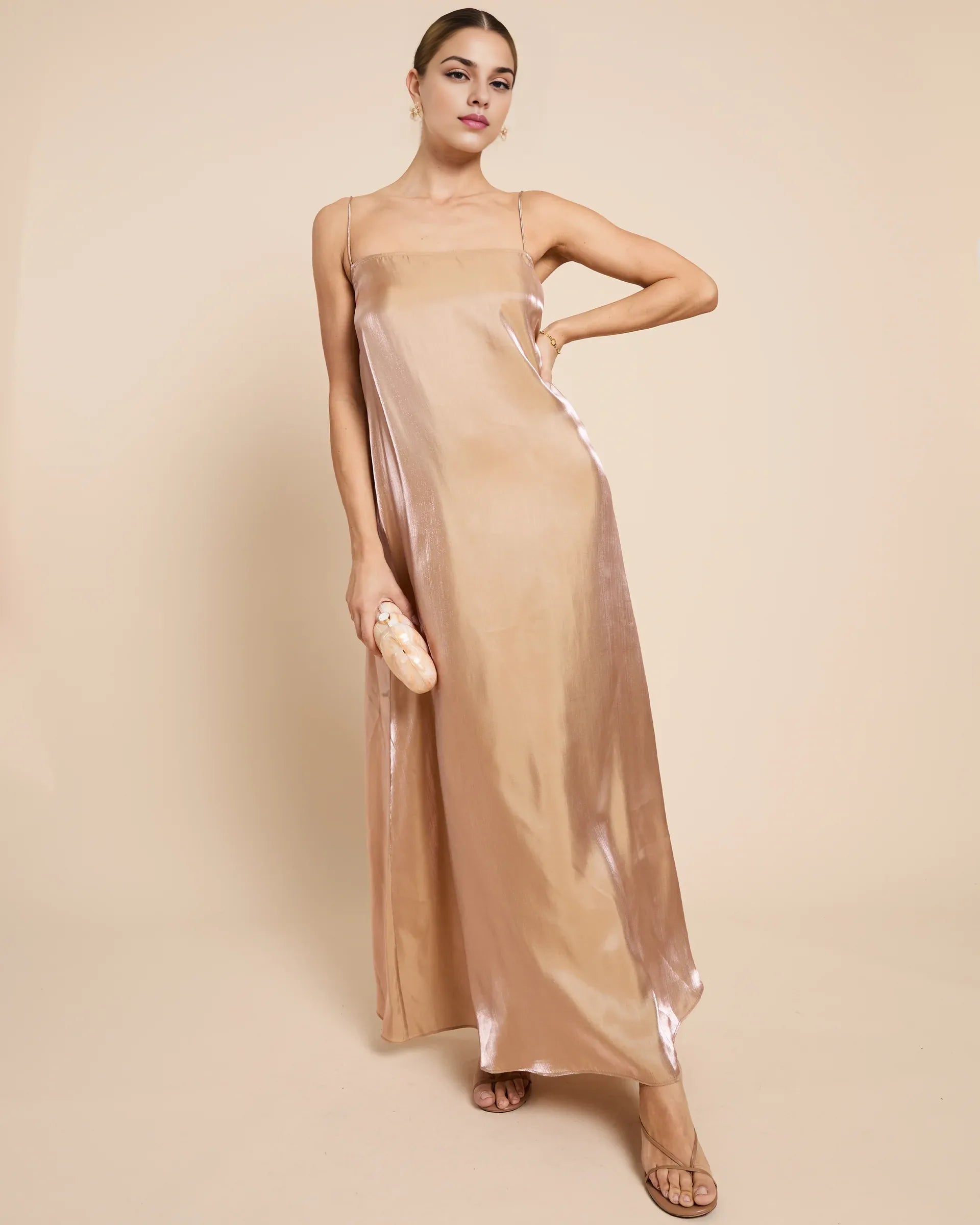 Dress Minimalist Straight Tube Floor-Length Sleeveless Party Dresses Square Neck Solid Color Open Back Evening Dress