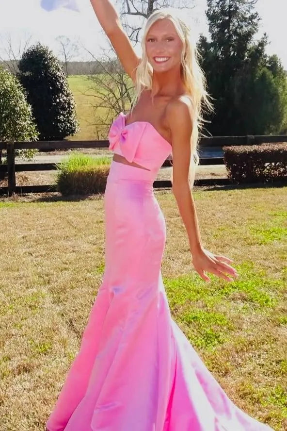 Strapless Bow Cutout Mermaid Prom Dress