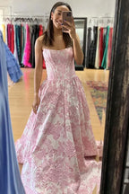 Strapless Corset Jacquard Floral A-Line Ball Gown