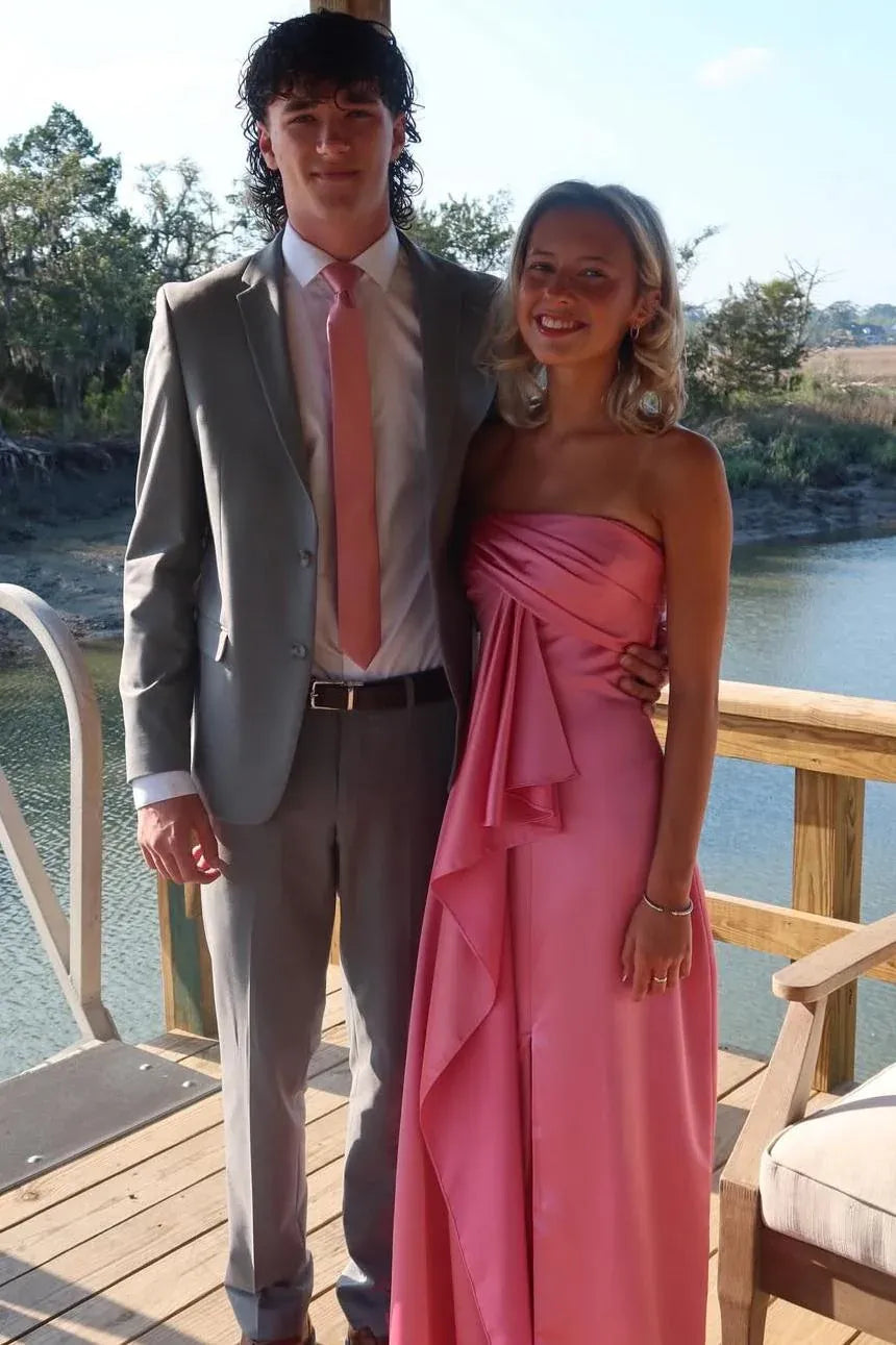 Strapless Twist Front High Slit Bridesmaid Maxi Dress