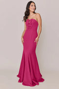 Strapless Bridesmaid Dresses with Bow Detail at Bust, Mermaid Skirt and Sweeping Train Formal Gown