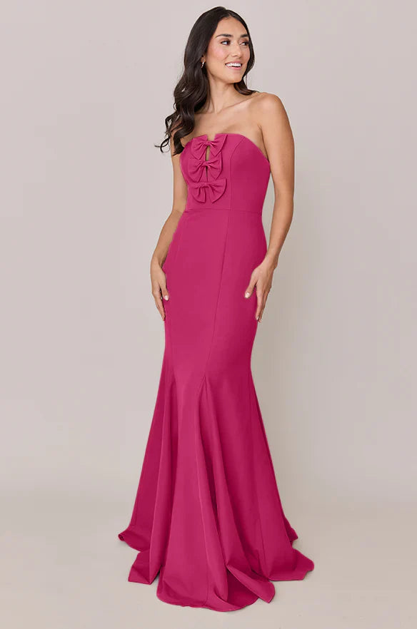 Strapless Bridesmaid Dresses with Bow Detail at Bust, Mermaid Skirt and Sweeping Train Formal Gown