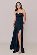Strapless Bustier Bridesmaid Dress with High Thigh Slit & Ruffle Hem Skirt