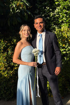 Light Blue Strapless Ruffled High-Slit Floor-Length Prom Dress