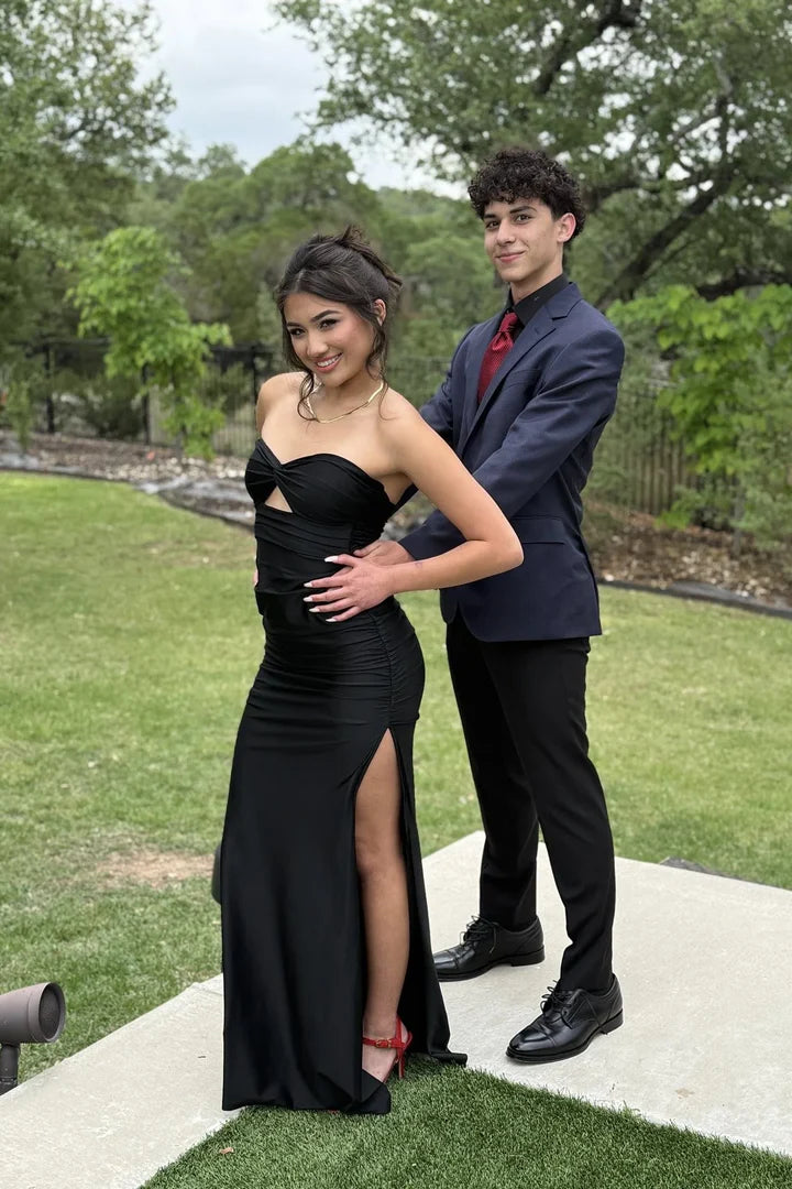 Ruched Mermaid Strapless Sweetheart Cutout Zipper-Back Floor-Length Prom Dress