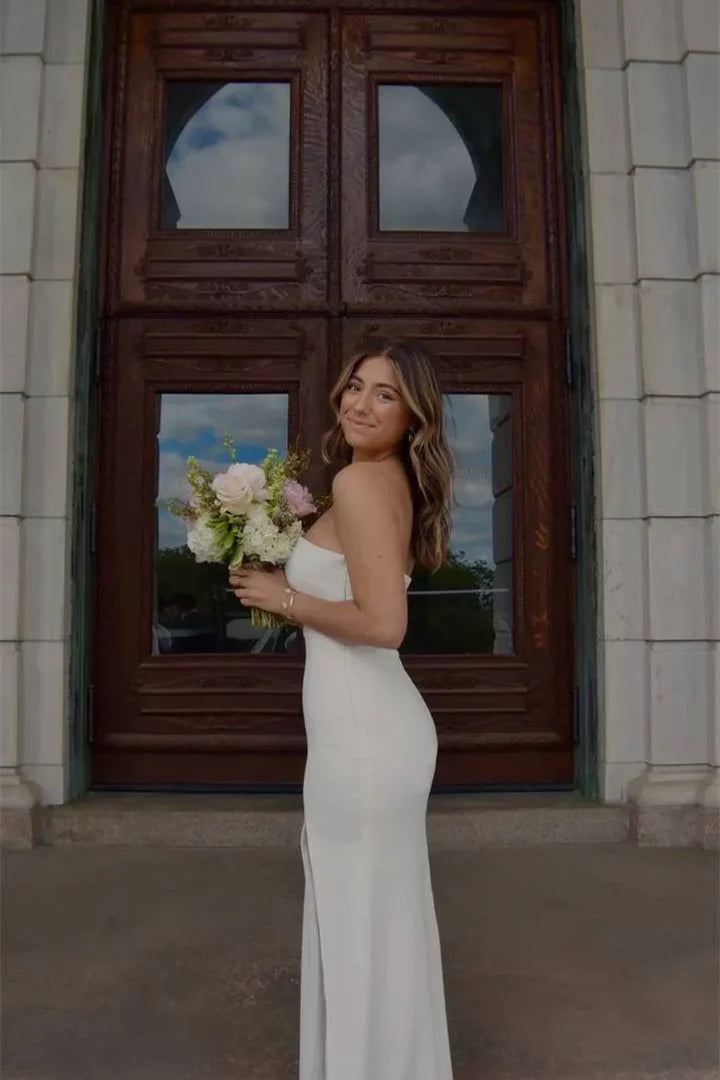 Minimalist Strapless Straight-Neck Column Zipper-Back Floor-Length Prom Dress