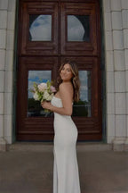 Minimalist Strapless Straight-Neck Column Zipper-Back Floor-Length Prom Dress