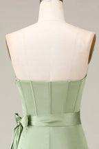 Strapless Sleeveless A-line Classic Matcha Off the shoulder Floor length Party Dress For Sale For women