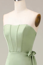 Strapless Sleeveless A-line Classic Matcha Off the shoulder Floor length Party Dress For Sale For women