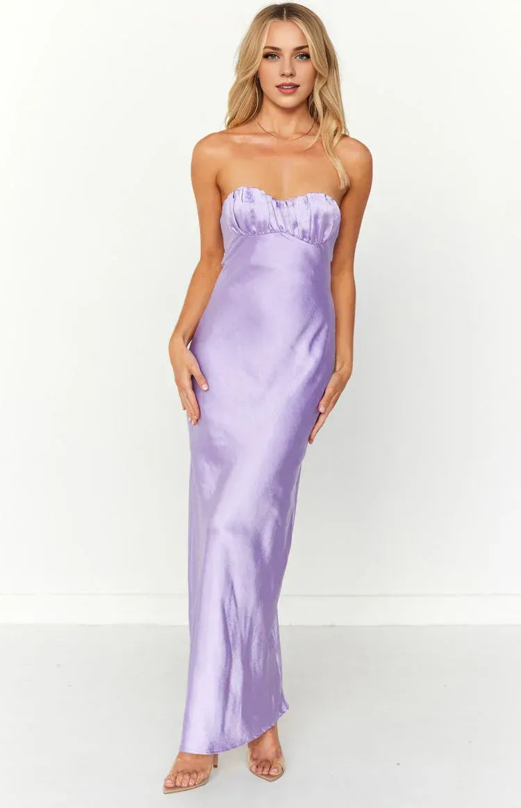 Strapless Sleeveless Trendy Ankle-Length Prom Party Dresses Backless Pleats Hot Sale Long Evening Dresses No Slit