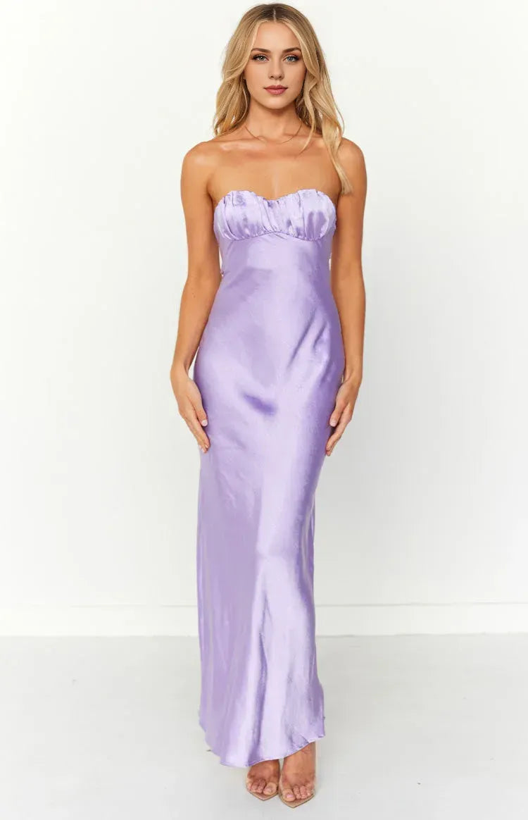 Strapless Sleeveless Trendy Ankle-Length Prom Party Dresses Backless Pleats Hot Sale Long Evening Dresses No Slit