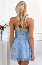 Strapless Sleeveless Trendy A-Line Knee-Length Homecoming Party Dresses Unique Backless Party Dresses No Slit