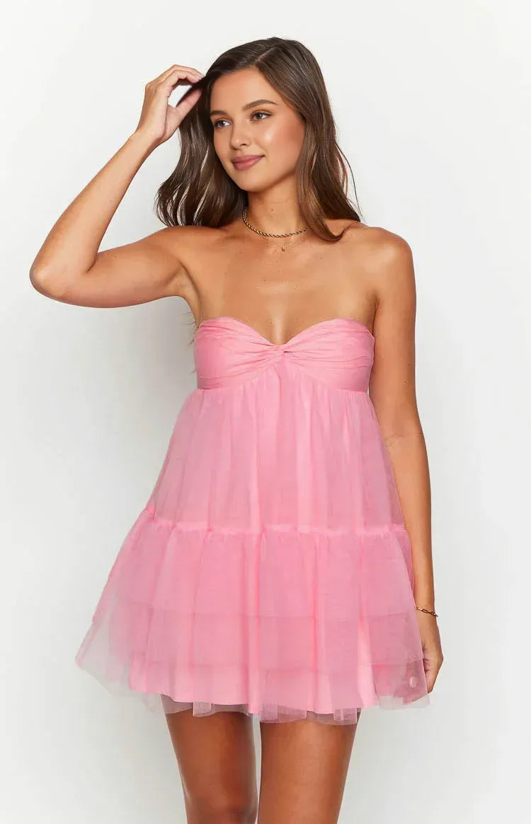 Strapless Sleeveless Trendy Prom Party Homecoming Dresses Backless Pleats A-Line Elegant Cocktail Dresses