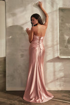 Strapless Trumpet Solid Color Floor-Length Prom Dress With Side Slit Up Affordable Evening Dresses
