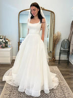 Satin Straps Straight Neckline A-Line Wedding Dress With Elegant Timeless Glamour For Brides