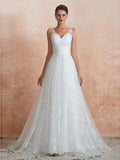 V Neck Straps Applique A-Line Wedding Dress For Brides Elegant, Flattering Gown For Your Big Day