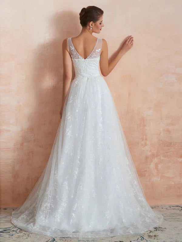 V Neck Straps Applique A-Line Wedding Dress For Brides Elegant, Flattering Gown For Your Big Day