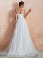 V Neck Straps Applique A-Line Wedding Dress For Brides Elegant, Flattering Gown For Your Big Day