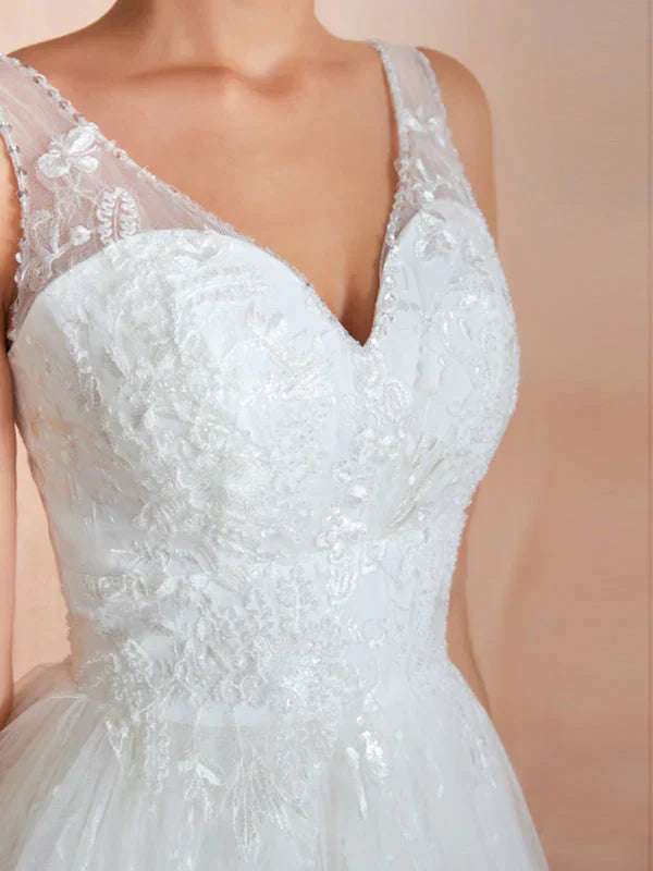 V Neck Straps Applique A-Line Wedding Dress For Brides Elegant, Flattering Gown For Your Big Day