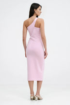 Streamlined Sheath Asymmetrical One Shoulder Open Back Midi Female Prom Dress