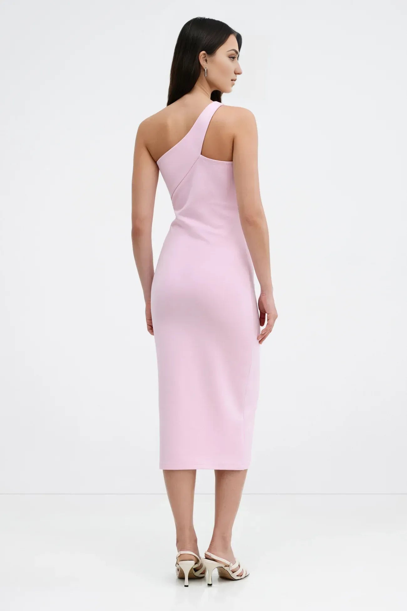 Streamlined Sheath Asymmetrical One Shoulder Open Back Midi Female Prom Dress