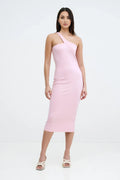 Streamlined Sheath Asymmetrical One Shoulder Open Back Midi Female Prom Dress