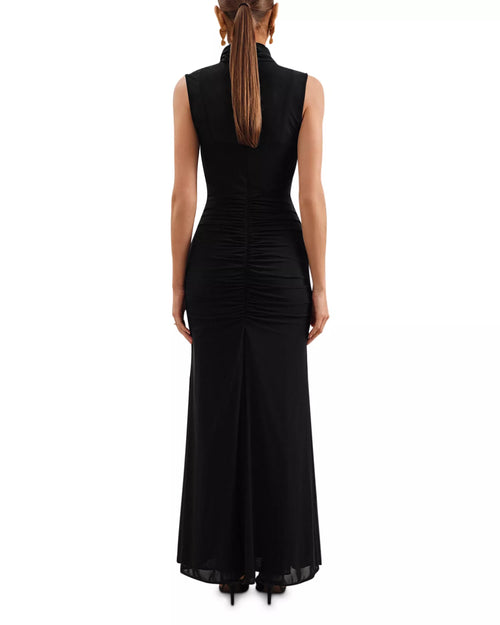 Robe de bal longue pour femme, fourreau élégant, sans manches, à col roulé, avec fronces au dos