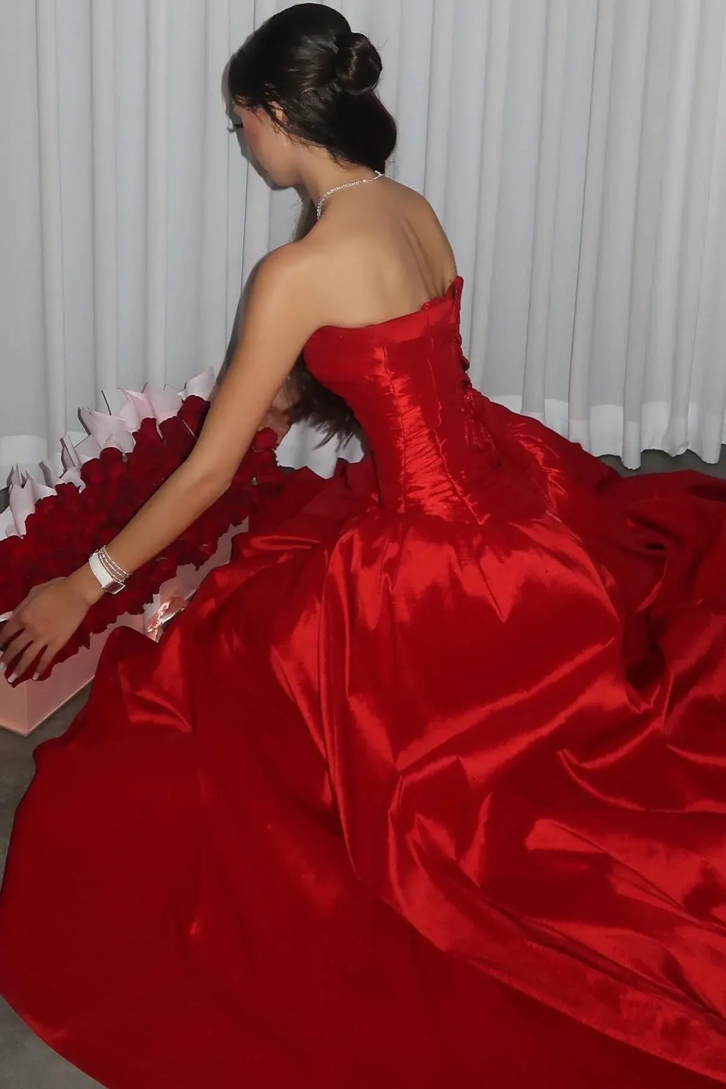 Striking A-Line Strapless Sweetheart Lace-Up Corset Floor-Length Evening Ball Gown