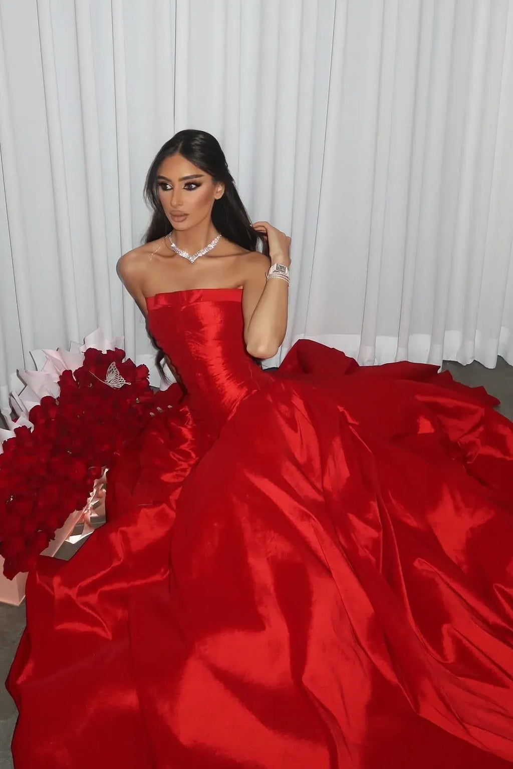 Striking A-Line Strapless Sweetheart Lace-Up Corset Floor-Length Evening Ball Gown