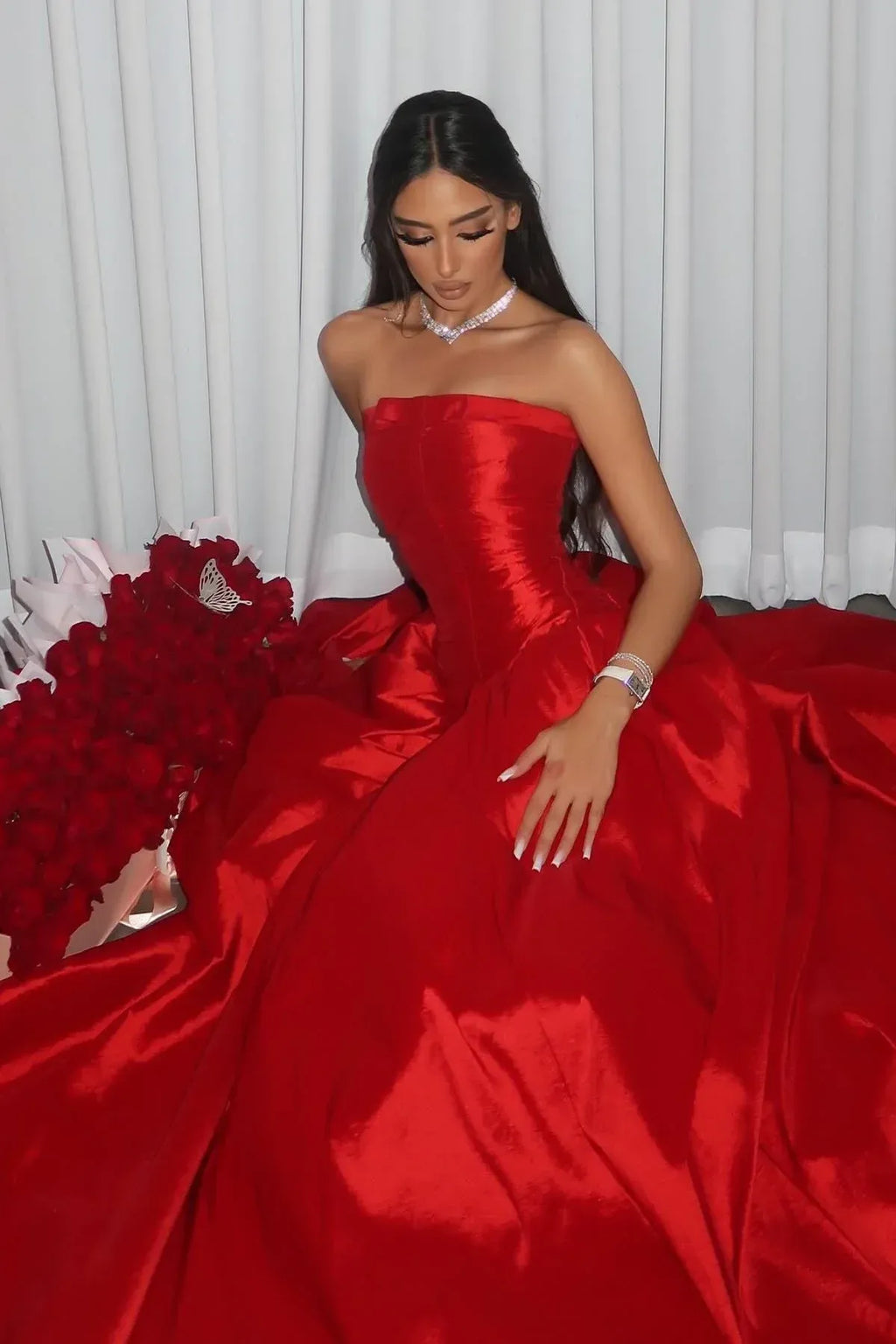 Striking A-Line Strapless Sweetheart Lace-Up Corset Floor-Length Evening Ball Gown