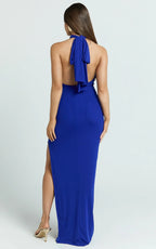 Striking Bodycon Halter Sleeveless Tie Back Maxi Plus Size Evening Dress