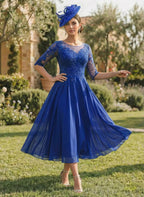 Cobalt Striking Cobalt & Tea-Length Mother of the Bride Dress
