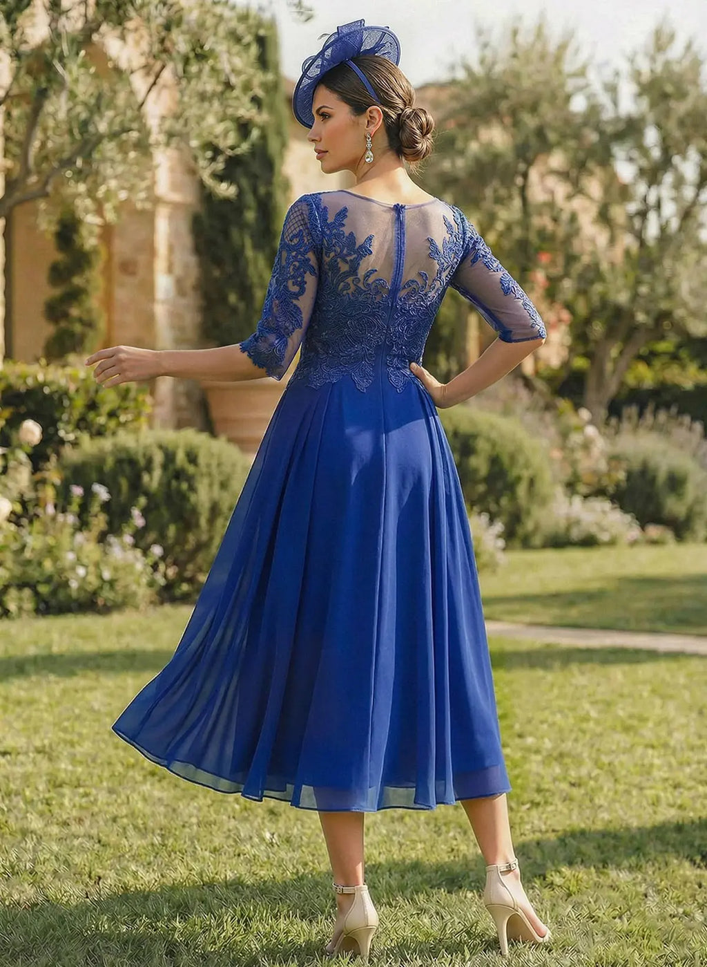 Cobalt Striking Cobalt & Tea-Length Mother of the Bride Dress