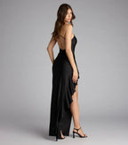 Striking High Low One Shoulder Sleeveless Open Back Evening Prom Dress