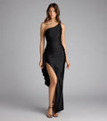 Striking High Low One Shoulder Sleeveless Open Back Evening Prom Dress