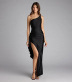 Striking High Low One Shoulder Sleeveless Open Back Evening Prom Dress