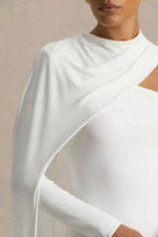 Striking Mermaid One Shoulder Draped Sleeve Zip Back Floor Length Evening Dress