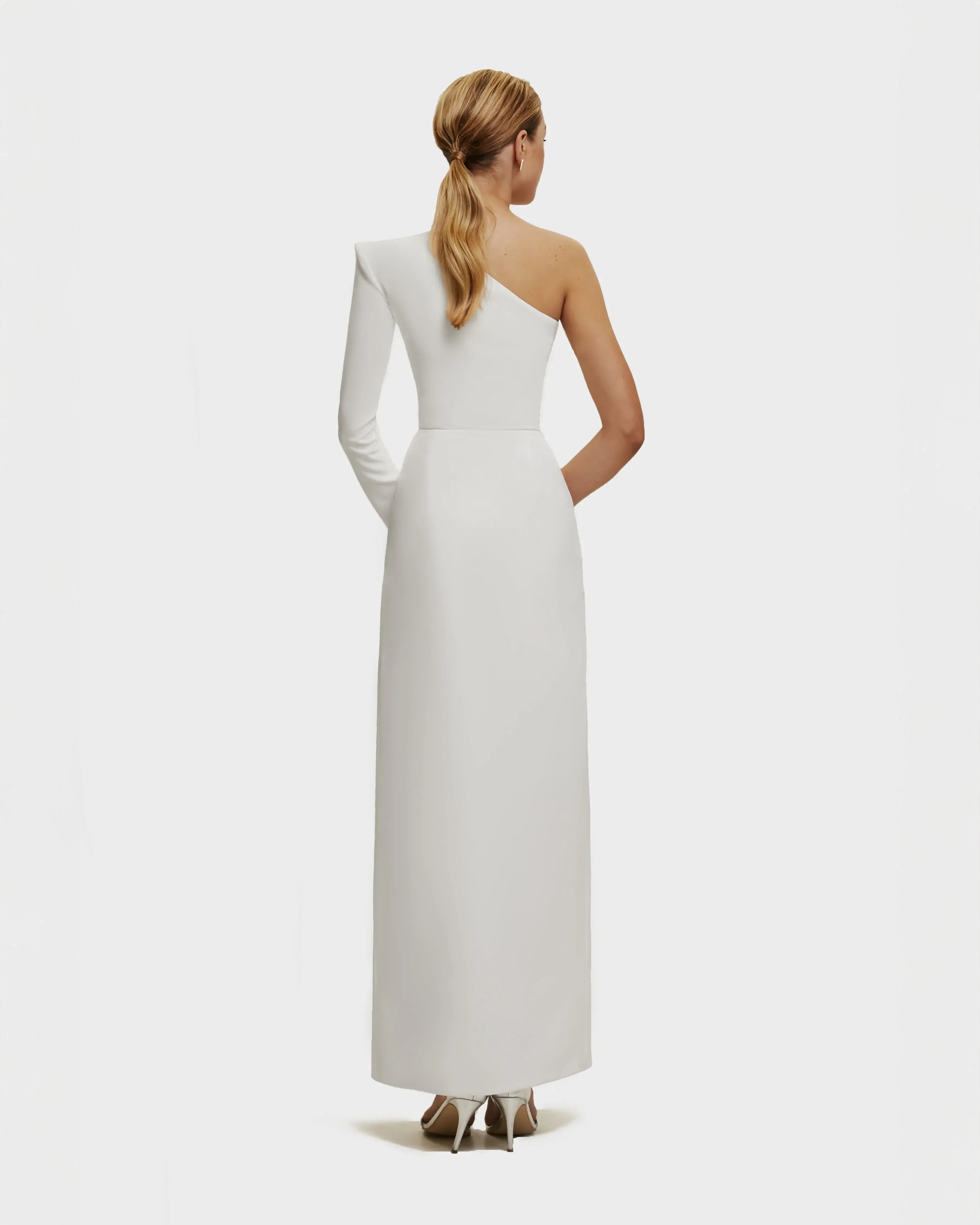 Striking Mermaid One Shoulder Long Sleeve Zipper Back Floor Length Evening Dress