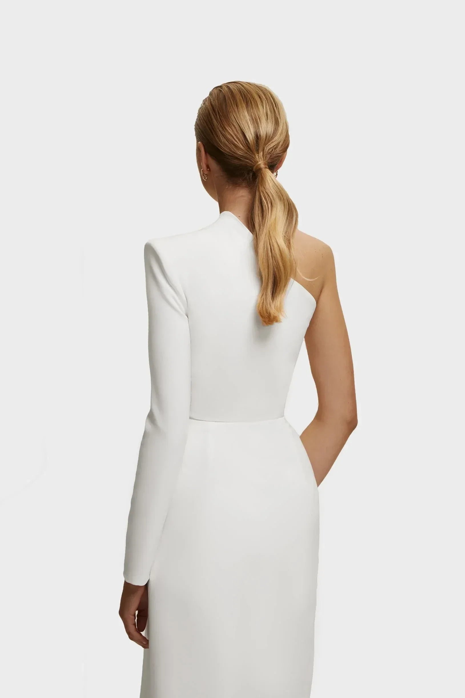 Striking Mermaid One Shoulder Long Sleeve Zipper Back Floor Length Evening Dress