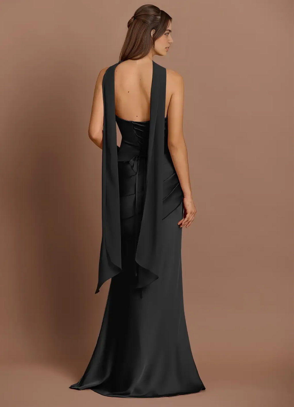Striking Mermaid Sweetheart Halter Drape Lace Up Back Floor Length For Ladies Prom Dress