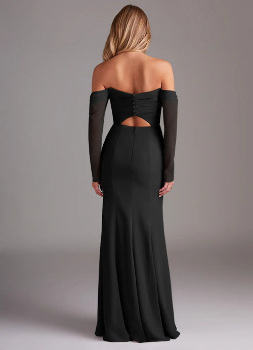 Striking Mermaid Sweetheart Off the Shoulder Sheer Sleeve Cut Out Back Floor Length For Sale Prom Dress