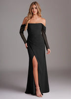 Striking Mermaid Sweetheart Off the Shoulder Sheer Sleeve Cut Out Back Floor Length For Sale Prom Dress