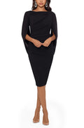 Striking Sheath Boat Neck Cape Sleeve V Back Midi Length Evening Dress