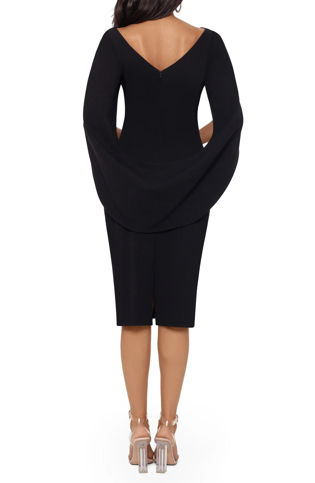 Striking Sheath Boat Neck Cape Sleeve V Back Midi Length Evening Dress