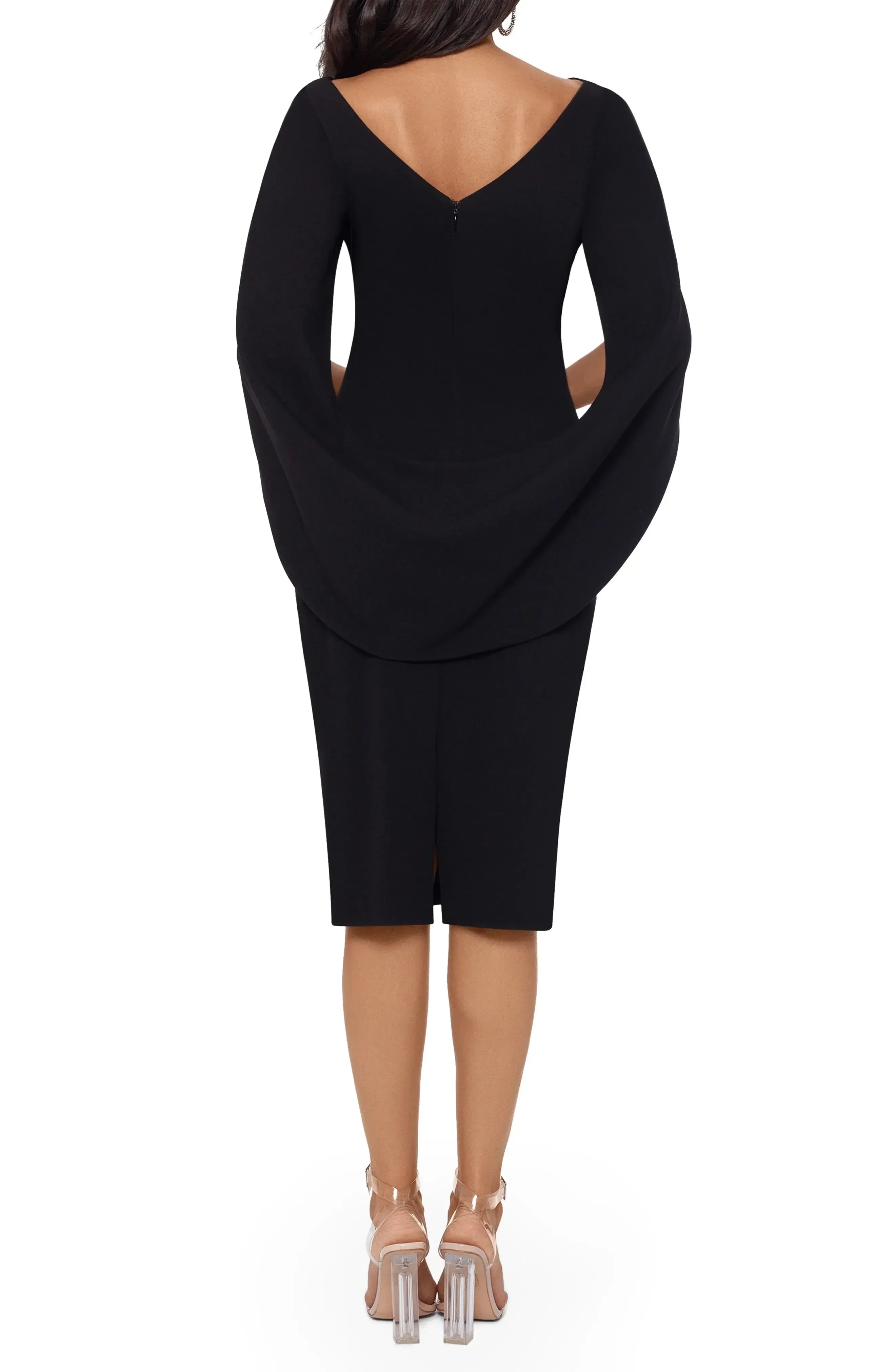 Striking Sheath Boat Neck Cape Sleeve V Back Midi Length Evening Dress