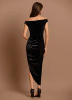 Striking Sheath Deep V Off the Shoulder Open Back Asymmetrical Midi Hot sale Prom Dress