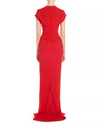 Striking Sheath Mock Neck Cap Sleeve Ruffle Accent Train Floor Length Female Prom Dress