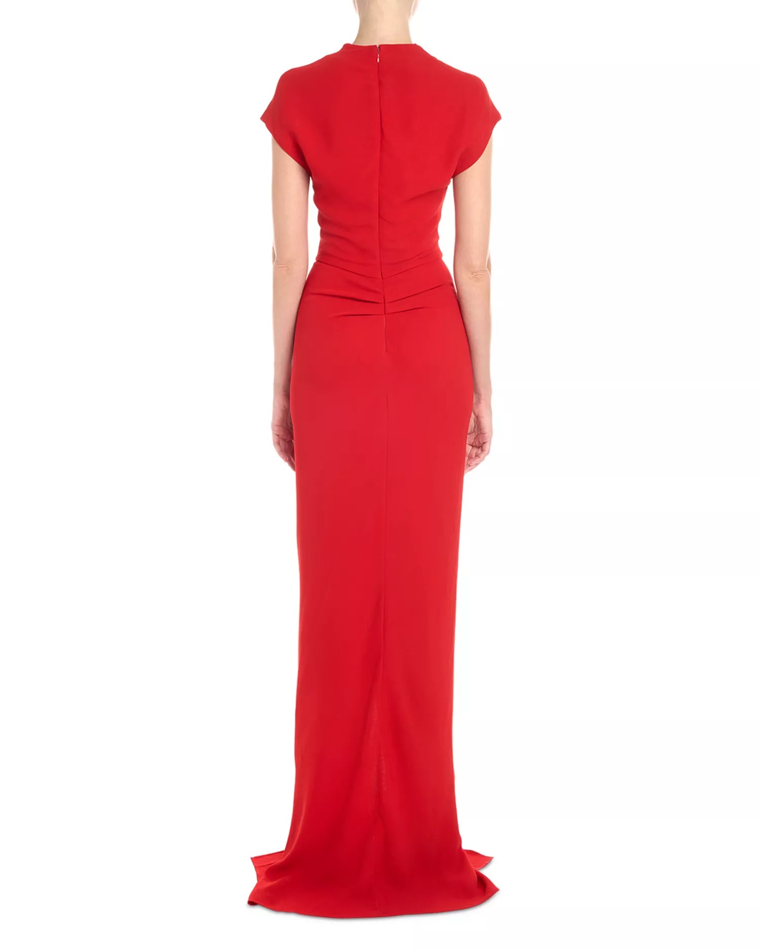 Striking Sheath Mock Neck Cap Sleeve Ruffle Accent Train Floor Length Female Prom Dress